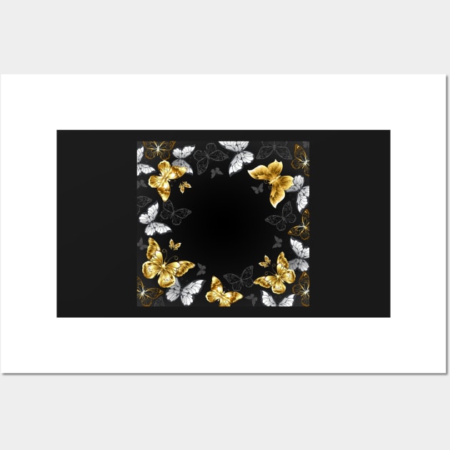 Black Background with Golden Butterflies Wall Art by Blackmoon9